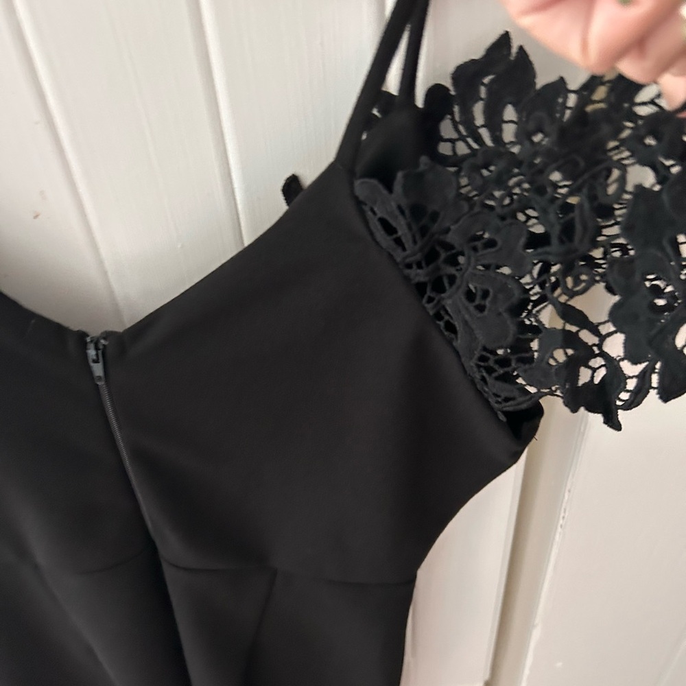 Charlotte Russe Black Lace Detail Dress with Straps and Back Slit, EXCELLENT UC - Picture 5 of 11